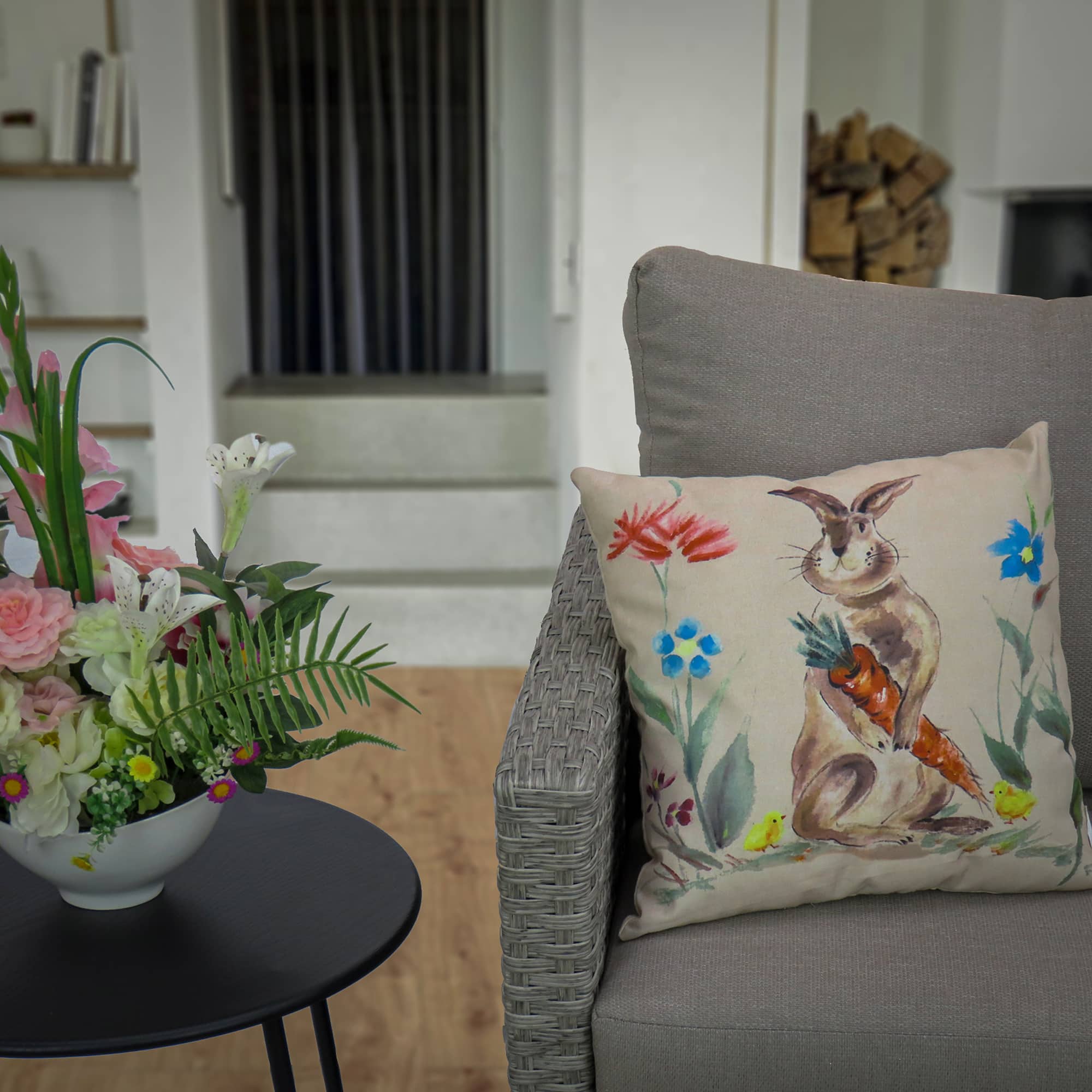 16'' Bunny with Carrot Easter Pillow